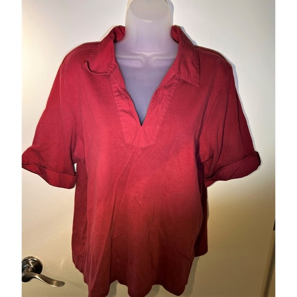Sonoma Lifestyle Womens XL Red Top V-Neck Collar Cuffed Short Sleeve - Picture 5 of 6